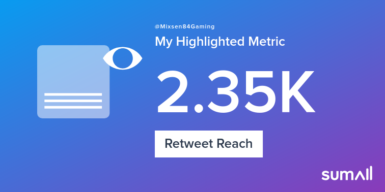 Mixsen84Gaming's tweet photo. My week on Twitter 🎉: 21 Mentions, 1.48K Mention Reach, 4 Likes, 1 Retweet, 2.35K Retweet Reach. See yours with https://t.co/9mh4S4mlQa https://t.co/WXbwzlbu6s