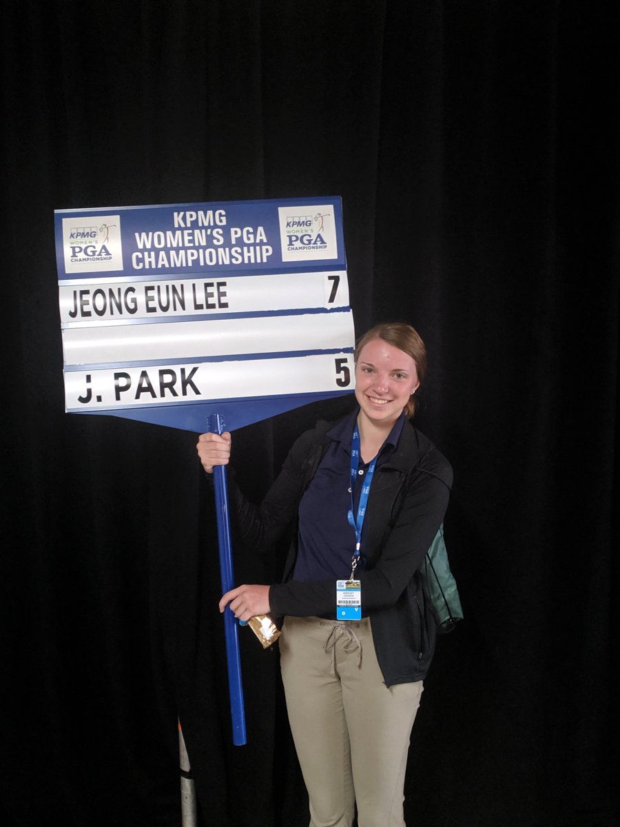 KMKoMetGolf's tweet photo. Good evening KoMet Golf Nation. KoMet Golfer Ashley J. volunteered to work the KPMG PGA Women's Tournament and got to carry a standard for three days at Hazeltine GC and watch the best golfers in the world up close and personal. Thanks and congrats Ashley. https://t.co/PuEQt1eBqG