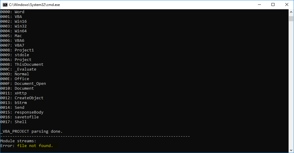 DissectMalware's tweet photo. Interesting docx + vba
#olevba3 shows nothing special
#pcodedmp -d shows error
Module streams:
Error: file not found.
#hexeditor reveals the cmd
hxxps://aesculapius.000webhostapp.com/svchst.ex
#vbastomping with evasion?
https://t.co/x4FTPc4DA8
VT 2/60
@InQuest @VessOnSecurity https://t.co/5UJIEsYlBN
