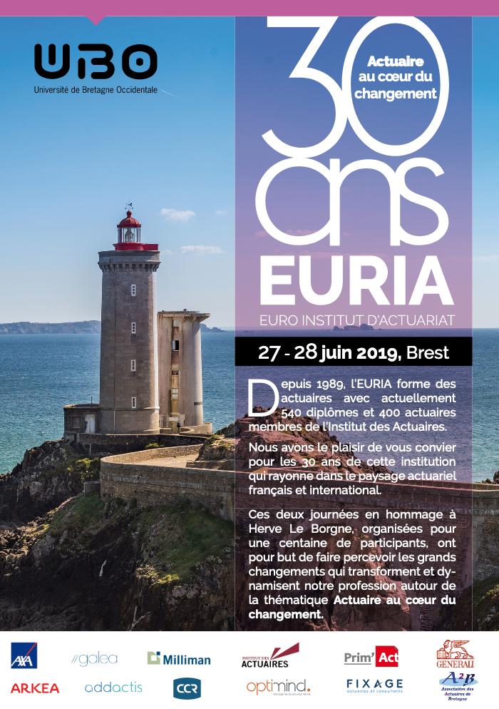 Notre Institut d'#actuariat l'EURIA 🎂 fête ses 30 ans !🎂 Depuis 1989, 540 diplômés ont été formés et sont invités les 27 et 28 juin : programme de conférences et soirée de 🕺gala !!💃