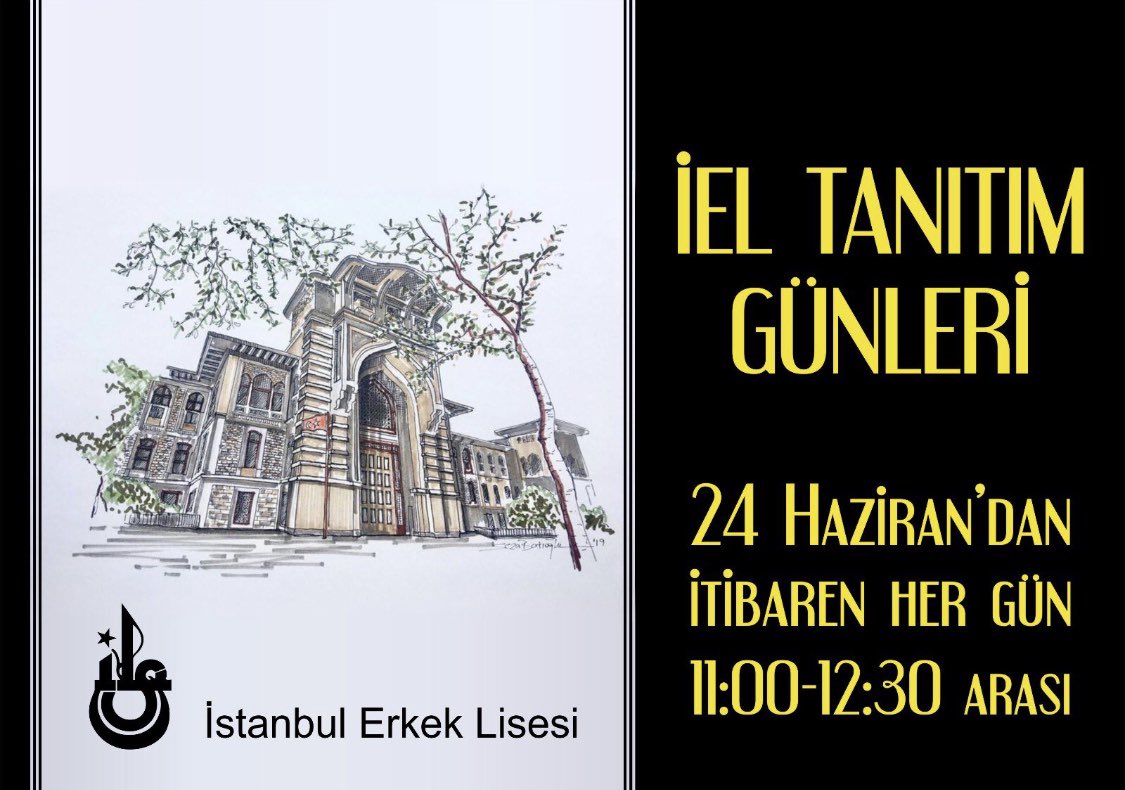 #TanıtımGünleri 
İstanbul Erkek Lisesi Tanıtım Günleri bugün itibariyle başlamıştır. Hafta içi her gün saat 11:00’den itibaren okulumuzu ziyaret ederek tanıtıma katılabilirsiniz. #lgs #lgs2019 #İEL