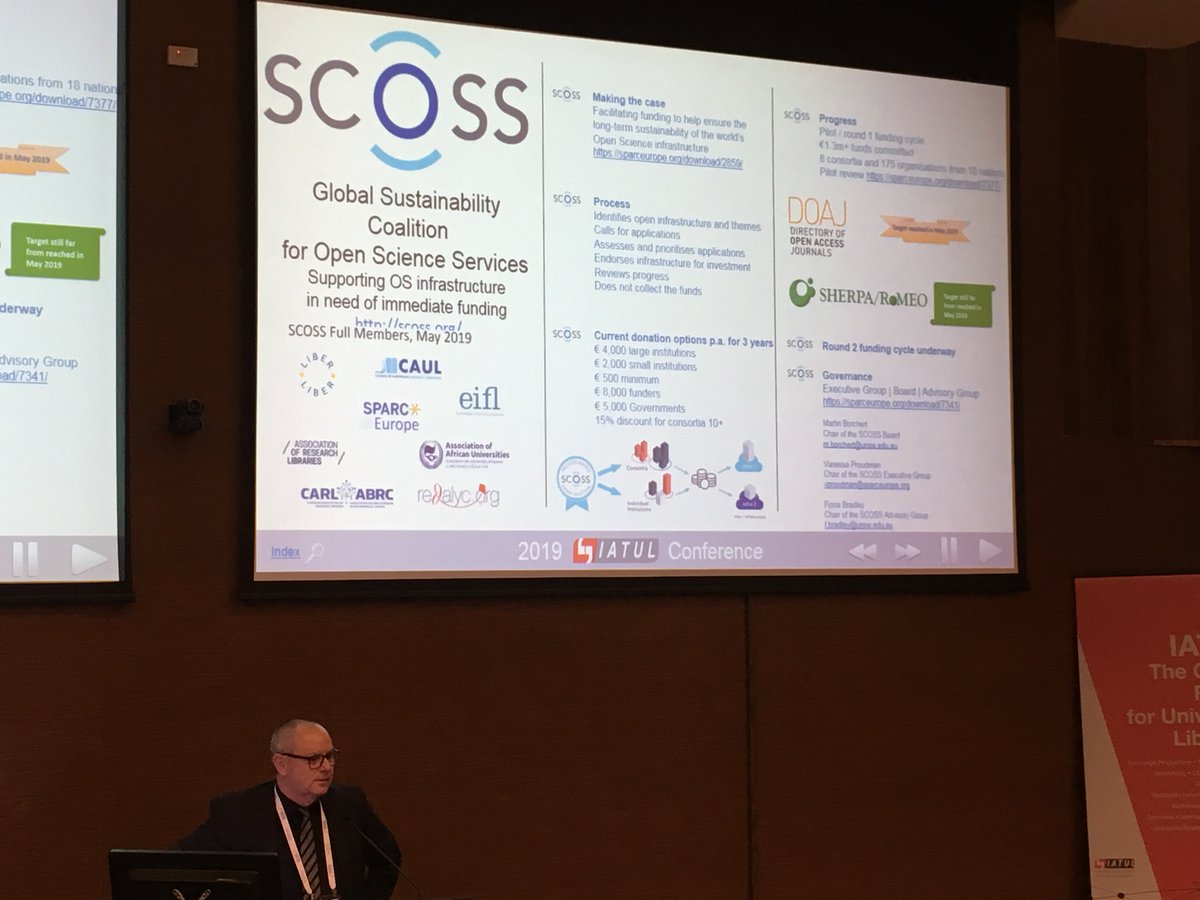 openaccess_anz's tweet image. Martin Borchert, @openaccess_anz Chair and #SCOSS Chair talking on the importance of funding the infrastructure behind open access. Big success was to be already be able to fully fund @DOAJplus #IATUL19Aus