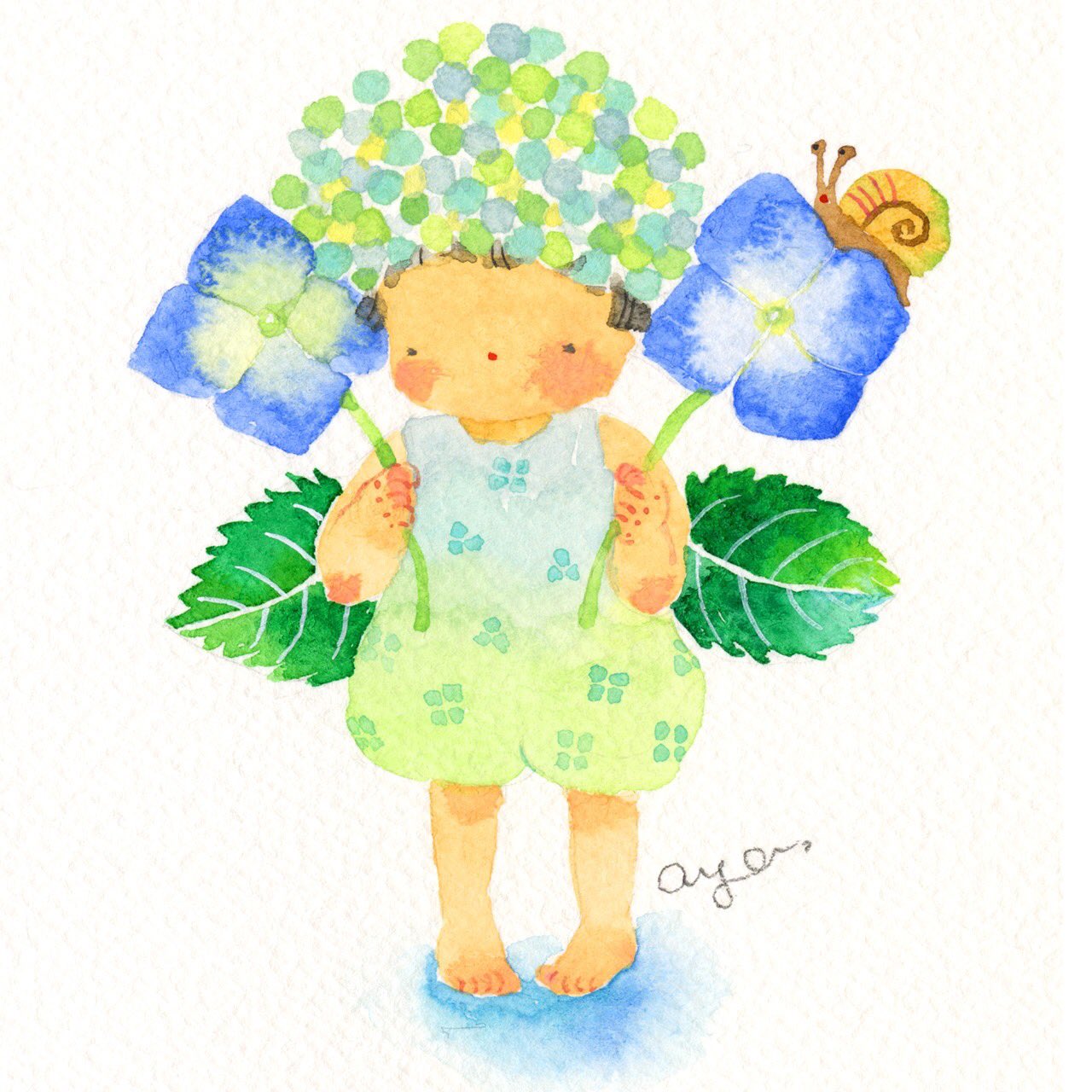 手描きイラスト 15年制作 まめ色紙 オリジナル 創作 少女 植物 水彩 直筆原画 絵画 色紙 艶樹 花 赤い花に包まれる ランキングや新製品 オリジナル
