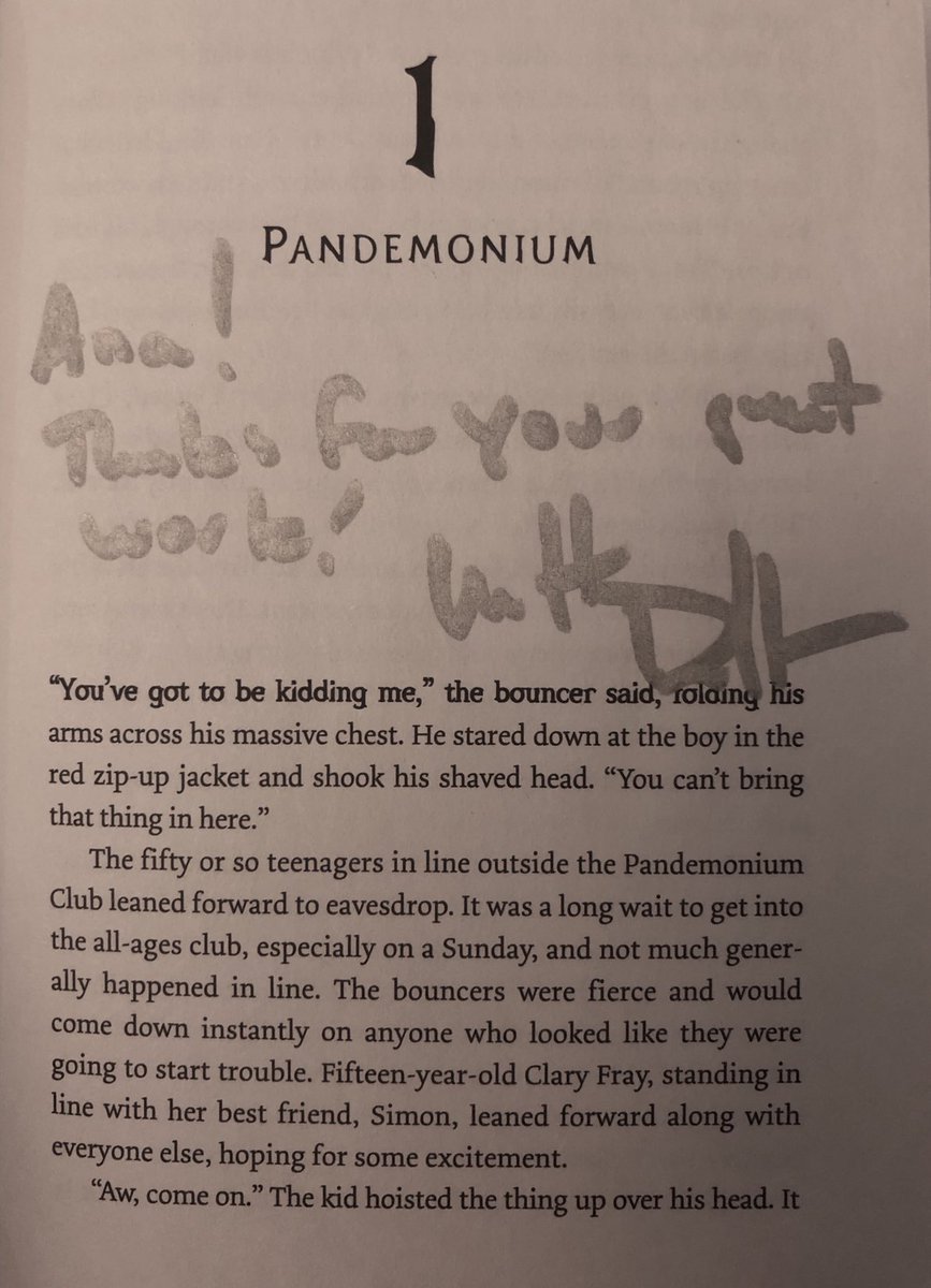 baneandlewis's tweet image. THREAD: My autographs from #THOSbe. 

Matt: Chapter 1, “Pandemonium”
I choose this chapter because since it is the first one I felt it symbolizes in some way that Alec Lightwood was the first character we saw on the show and also, where was he heading? To Pandemonium. 

1/9