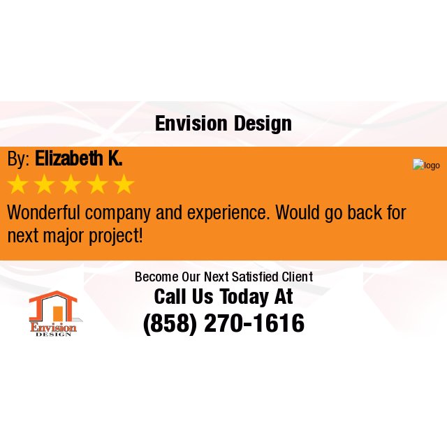 EnvisionSD's tweet photo. 5 Star: Elizabeth K. "Wonderful company and experience. Would go back for next major project!" https://t.co/ExUbITiKCA https://t.co/WziVjH0Z0K