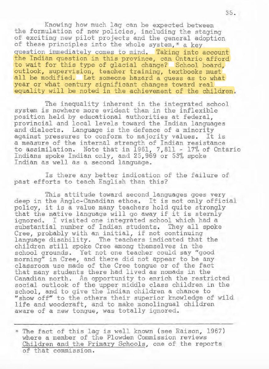 cblackst's tweet photo. #23 "#isitgenocide ?" resource. In 1967, A. Sims wrote a report for the Dep't of Indian Affairs urging substantive equality in First Nations education &amp; more First Nations curriculum. He lamented the "glacial" pace of change- 52 years later First Nations kids are still waiting. https://t.co/j6RkYdRqJP