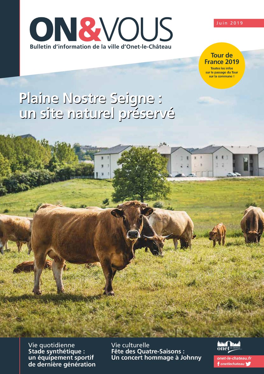 Le bulletin municipal On&amp;Vous du mois de juin vient de sortir !
👉A intérieur, vous y retrouverez notamment un dossier spécial consacré à la Plaine Nostre Seigne : un site naturel préservé 🍀🦡🥀🌼🐂🐸🦉
A télécharger : : bit.ly/2FtETSm
ou sur onet-le-chateau.fr/onvous-juin-20…