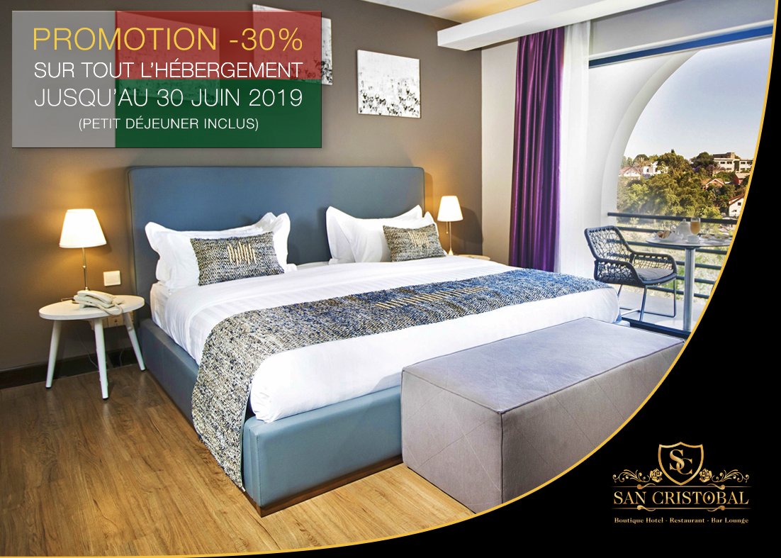 SanCristobalMDG's tweet photo. A l'occasion de la fête nationale malagasy, le San Cristobal Ivato offre une remise exceptionnelle de 30% sur toutes les chambres à tous les nationaux jusqu'au 30 Juin 2019 !🇲🇬 🎉 
📞 (+261) 34 05 024 90
📧 booking@sancristobal.mg https://t.co/LiZYlkv8Ah