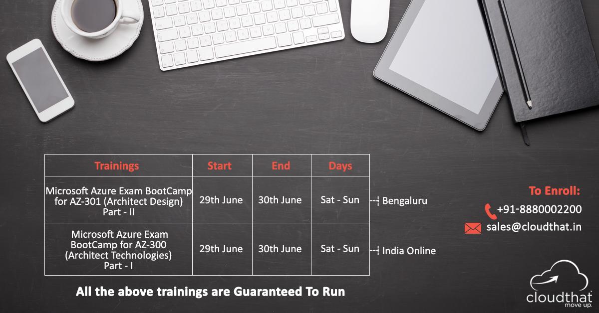 cloudthat's tweet photo. The training schedule for this weekend is here and here’s another chance for all of you to advance your Career and #MoveUp.
For more information on the trainings, visit https://t.co/FcQgOlQJOS
#azure #Microsoft #CloudThat #GetAzured https://t.co/WhfBNrSYjh