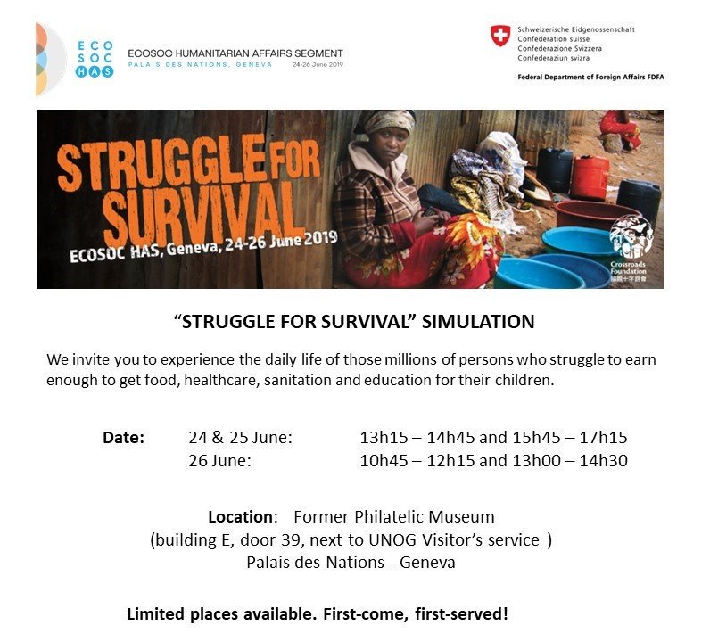 swiss_un's tweet photo. During @UNECOSOC Humanitarian Affairs Segment @UNGeneva , join us for a powerful role-play enabling to experience the daily struggle of those millions of persons in need we seek to assist and protect with #humanitarian action. More details on the flyer below ⬇️⬇️

@GenevaImpact https://t.co/83kCl5IyzJ