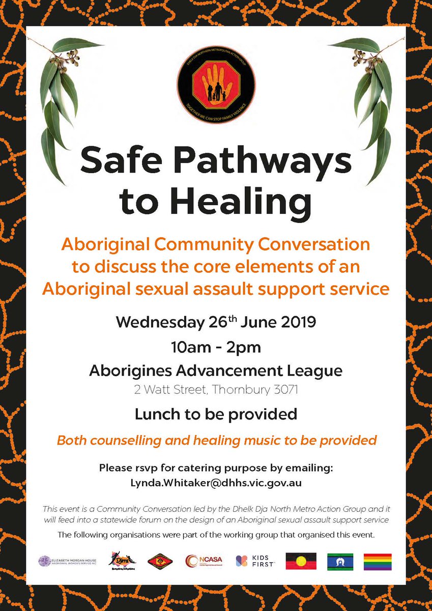 ***Forum announcement*** Safe Pathways to Healing - Aboriginal Community Conversation to discuss the core elements of an Aboriginal sexual assault support service. Wednesday 26/06 in Thornbury. #DhelkDjaNorthMetro
#culturalstrength #AboriginalWomensLivesMatter