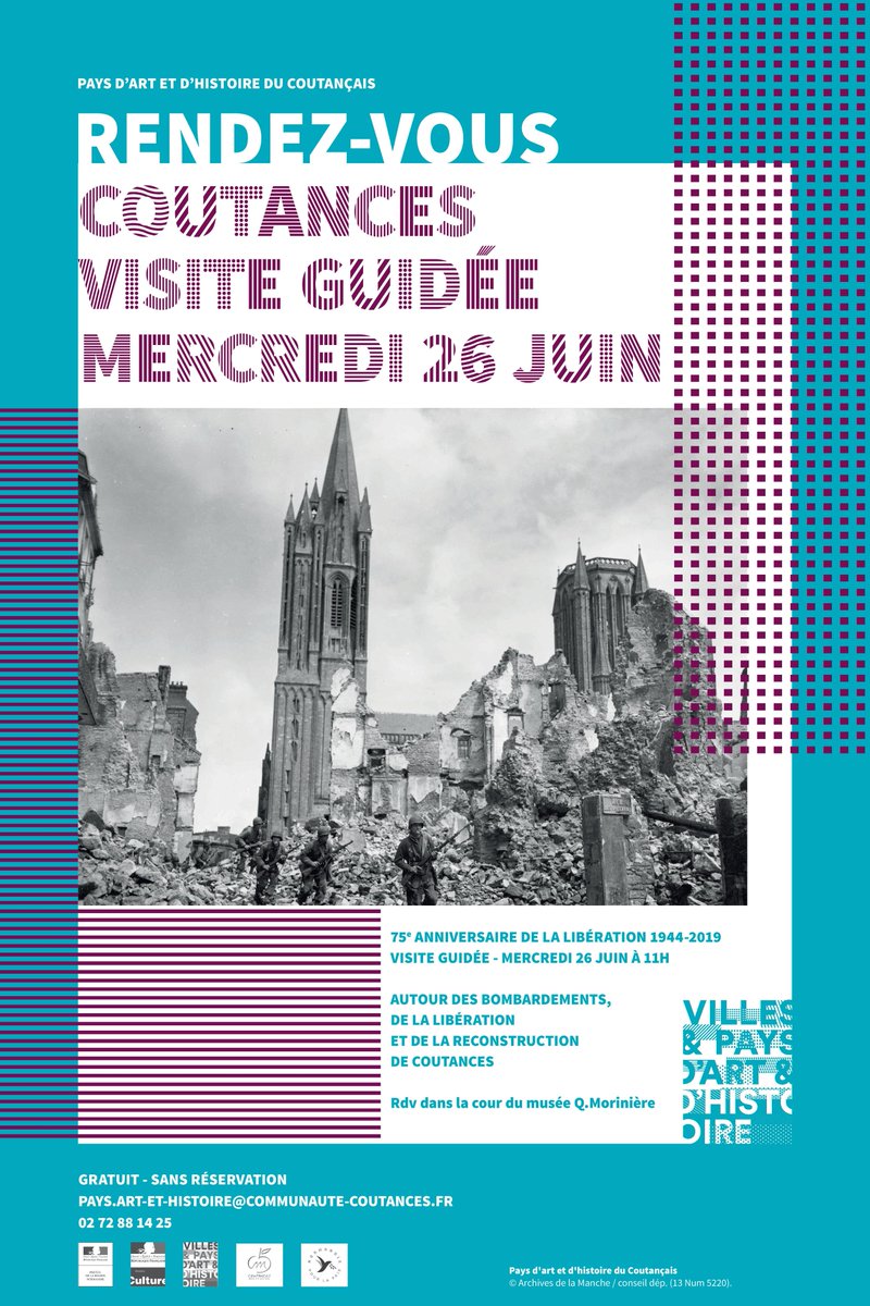 [VISITE GUIDÉE A COUTANCES - 75e ANNIVERSAIRE DE LA LIBÉRATION 1944-2019]

Mercredi 26 juin à 11h – Rendez-vous dans la cour du musée Quesnel-Morinière - Gratuit – Sans réservation.