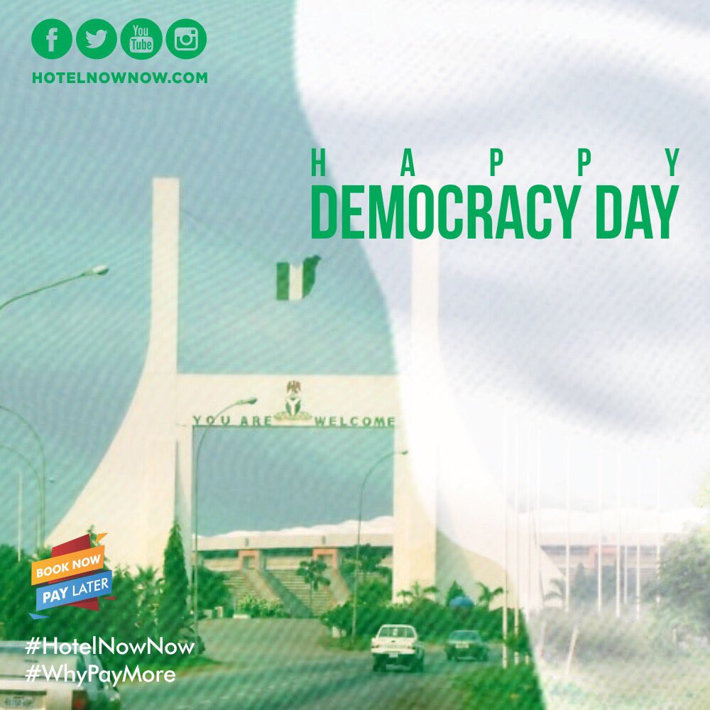 HotelNowNow's tweet photo. Today, we celebrate #DemocracyDay with Nigeria. Enjoy freedom to choose awesome deals at https://t.co/oa2HrSQQqi. #WhyPayMore https://t.co/2czcl0m7FU