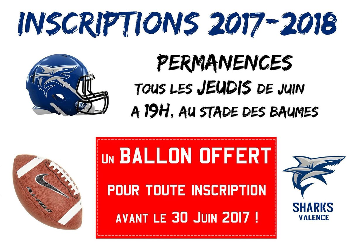 PERMANENCES INSCRIPTIONS 2017-2018
Tous les Jeudis à 19h, venez vous inscrire pour la saison 2017-2018 ! #newseason #football #sharks