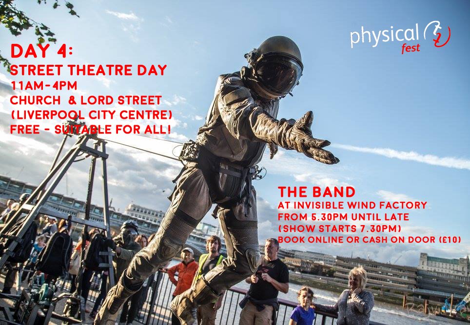 PhysicalFest's tweet photo. #PhysicalFest DAY 4 - it's a big one.
Street Theatre Day (11am-4pm) followed by THE BAND @iwfactory tonight: https://t.co/R8Xvwr0eQV https://t.co/wE4xwojZq3