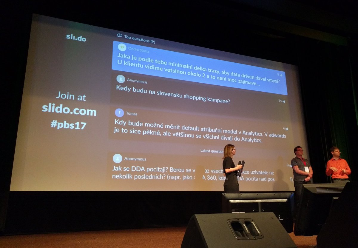 Neni nad relevantni otazky primo z publika. Uz leta pouzivame na vsech ceskych <a href="/Google/">Google</a> konferencich @Slidoapp . #pbs17