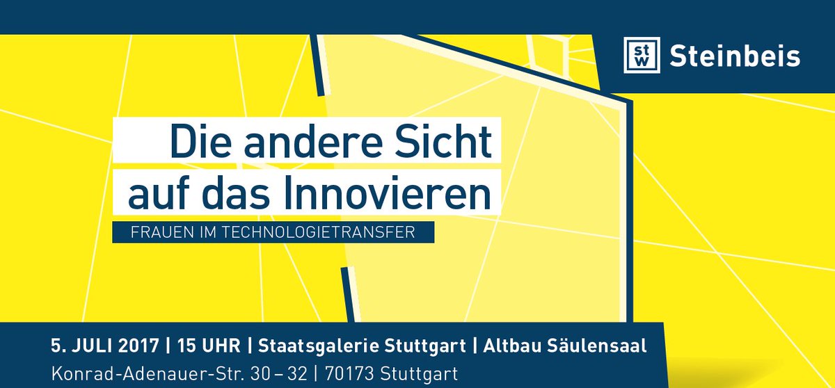 SteinbeisGlobal's tweet photo. SAVE THE DATE: „Die andere Sicht auf das Innovieren. Frauen im #Technologietransfer“ 5.Juli, Staatsgalerie Stuttgart:https://t.co/XkVYc5ZxzY https://t.co/DIugrErJcn