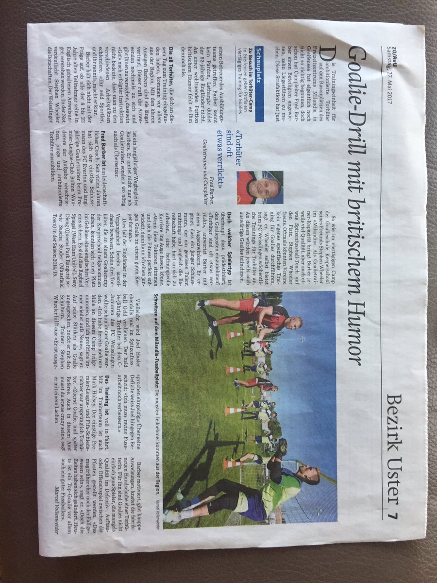 ProS_Keeper's tweet photo. A good piece in the local paper in Zurich for the @keeperschool_ch ran by Fred Barber, with coaches @1jonathanbarber and @RefereeHalsey https://t.co/2xZfoKKv9X
