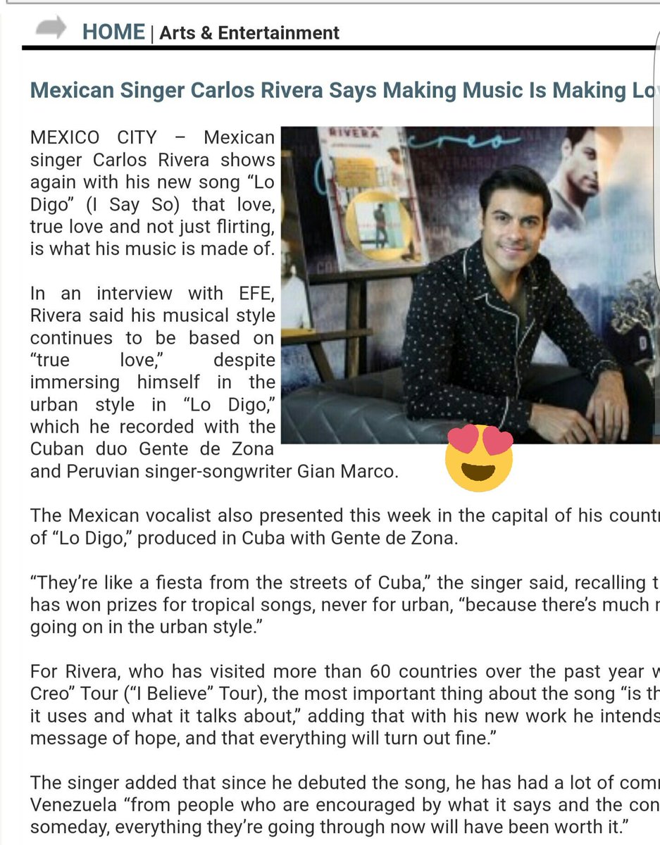 @musartnew '@musartnew:
Mexican Singer @_CarlosRivera Says Making Music Is Making Love goo.gl/fb/BEYYh9'
#LoDigo #YoCreoDLXEdition 
#Francia 🇫🇷