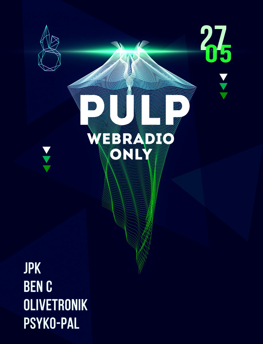 Samedi 27 Mai
►►19h... <a href="/jeanpaulkilburg/">DeejayJPK</a> 
►►20h... <a href="/bencompil/">Ben C</a> 
►►21h... OLIVETRONIK
►►22h... PSYKO-PAL
 Sur le site darkxana.wixsite.com/pulp-webradio-…