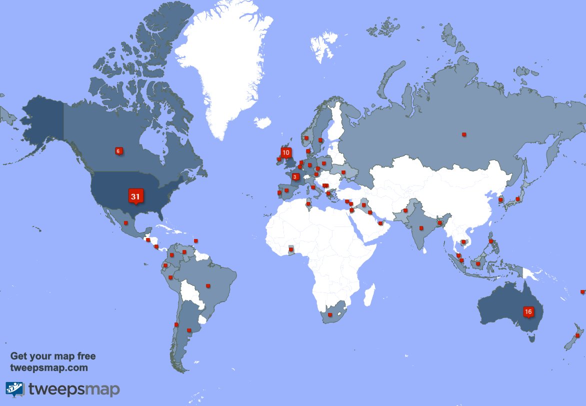 TheCrewAF's tweet photo. My followers live in USA (30%), Australia(15%)... Get your map: https://t.co/ToQNwTG1ZV https://t.co/m5blSehq76