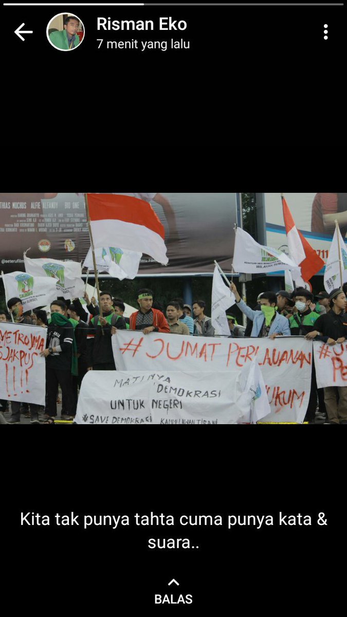 Melalui ss status WA Sekjend PW KAMMI SUMSEL "kita tak punya tahta, cuma punya kata dan suara" <a href="/KAMMIPusat/">PP KAMMI</a>  #KAMMILawanTiraniHukum