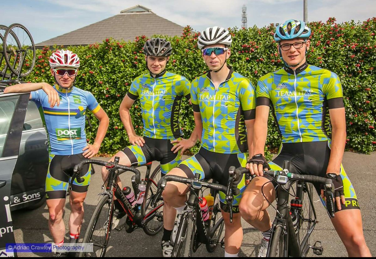 TeamiTap's tweet photo. The riders b4 t start of stage 6, @anpostras in2 Donegal Town. Our Helix 2.0 Primal Custom Kit from @PrimalEurope doing its job in 26degrees https://t.co/Q6OP79Iptt