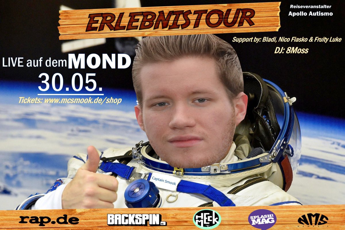 MCSmook0's tweet photo. 🚨🚨🚨 Dienstag LIVE auf dem Mond
Das Event wird bei Facebook gestreamt!! 
Seid Teil des spektakulärsten Auftritts aller Zeiten 
Beginn: 19Uhr https://t.co/No6y6YSs6f