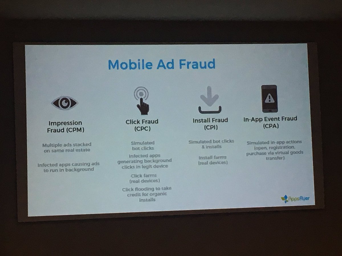 vestorach's tweet photo. It's important to identify mobile ad fraud #optimization #monitorization is key @AppsFlyer #ApplauseBCN https://t.co/KSasNa9y8K