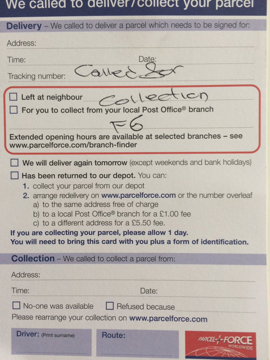 _JamieHall_'s tweet photo. @parcelforce Could you explain this? Organised a collection. Stayed in all day, door wasn't rung, and this posted. Incorrectly filled out. https://t.co/eGDtntk5fy