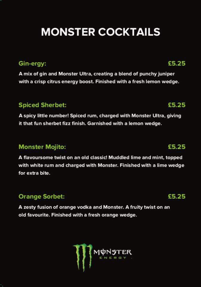 HobBrighton's tweet image. We're doing #bankholiday right with @MonsterEnergy 💚 Come try our #NEW #Cocktails &amp;amp; get yourself some #Monster #goodies! #Brighton #Saturday