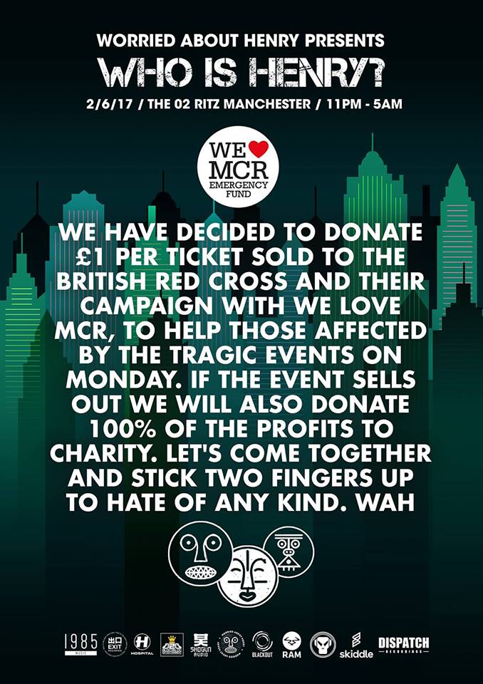 £1 from tickets to We Love Manchester Charity 
#MCRTogether #MCR <a href="/WorryingHenry/">Worried About Henry</a> 
bit.ly/2rzenBj 
skiddle.com/e/12966593