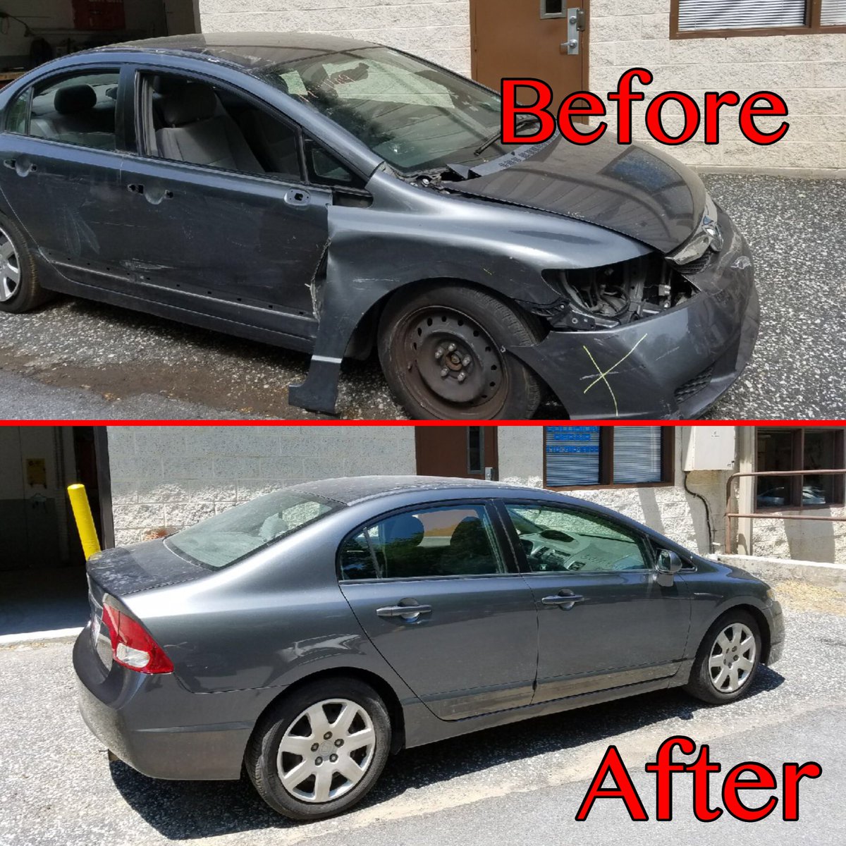 ExtremeBPW's tweet photo. Check out the before and after pictures of this #Honda #Civic. #bodyshop #autobodyrepair #beforeandafter #hondacivic #collisionrepair https://t.co/tYrXukbA1i