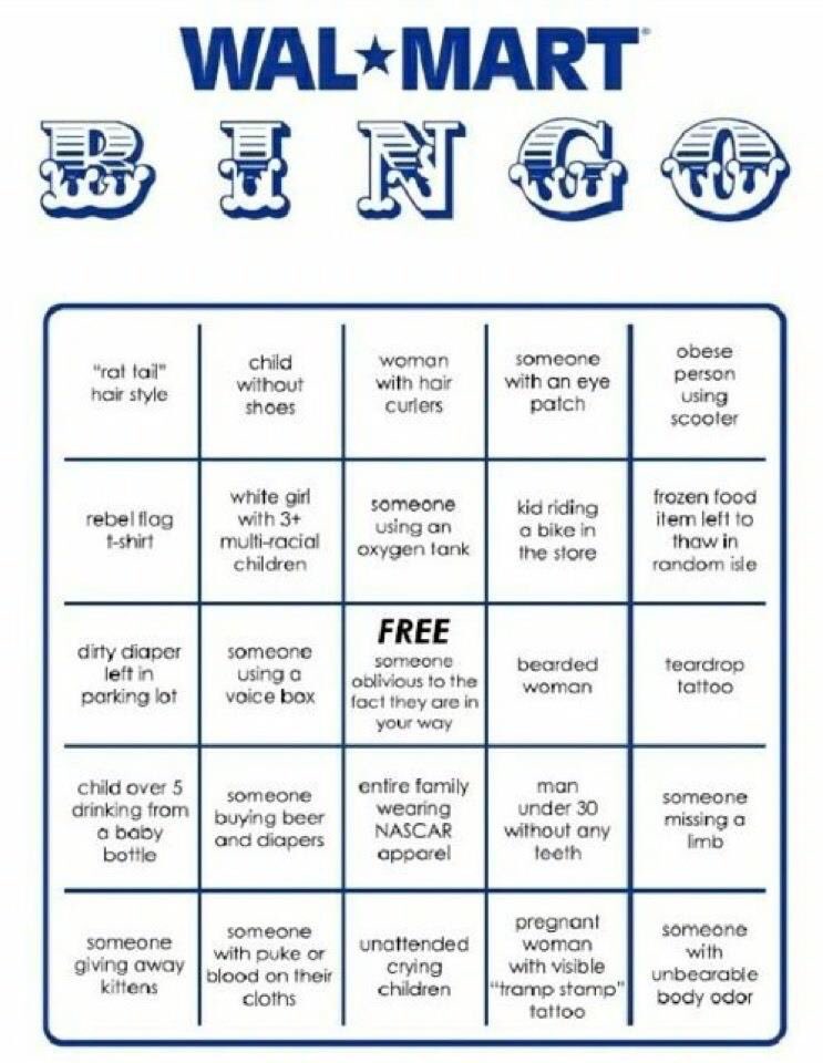 weirdmarshall's tweet photo. Bored today going to @Walmart don't forget your bingo card. https://t.co/PLMjVuho8V