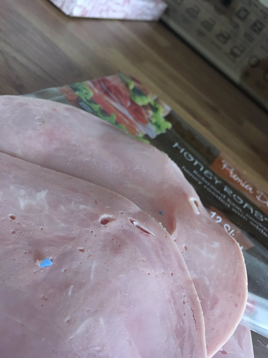 n9wpstweet's tweet photo. @CranswickPlc v.disappointed with this honey roast ham. 2 bits of blue plastic embedded in the ham. Luckily did not consume. Please reply. https://t.co/OY61Lu6bcl