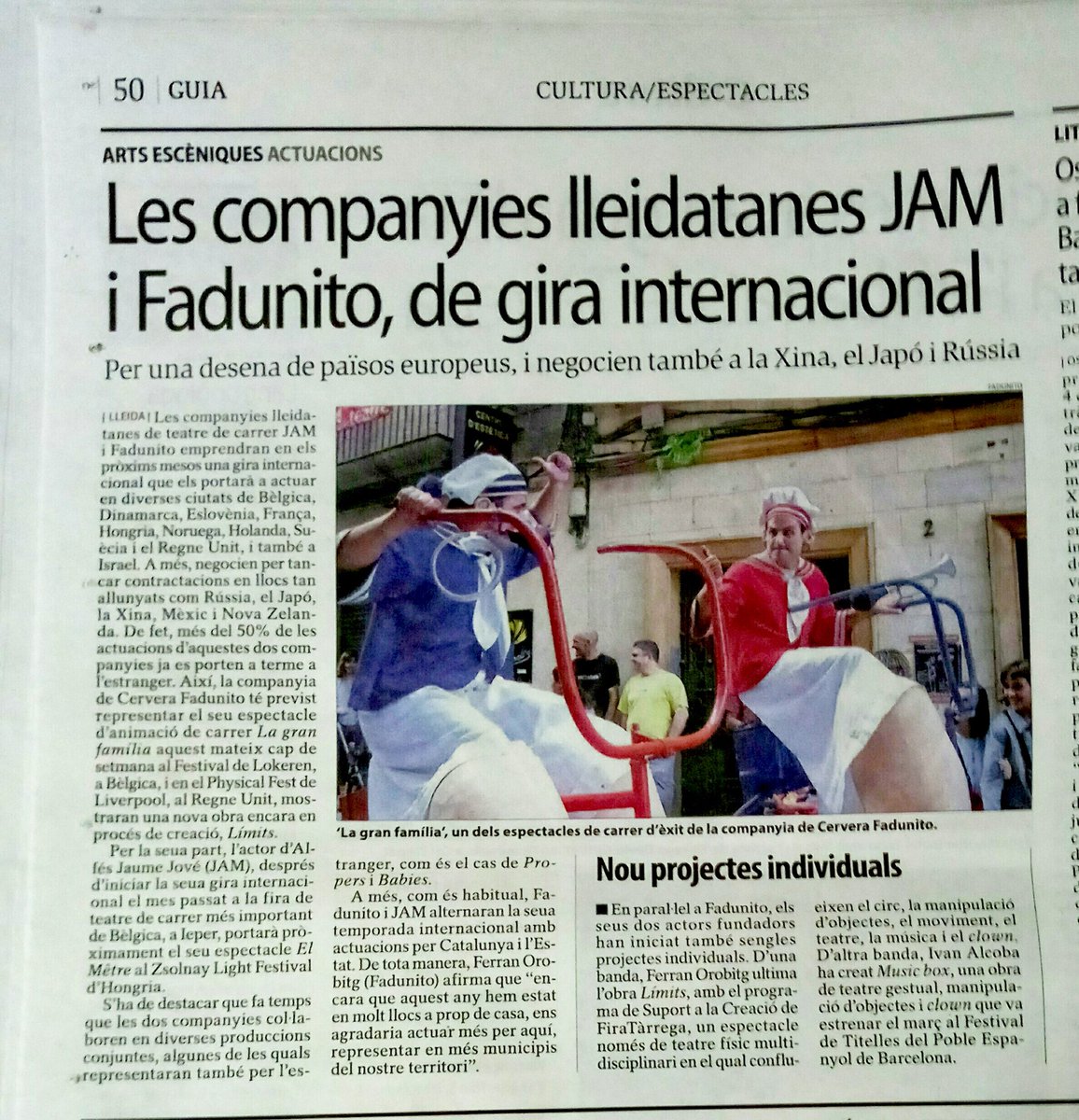 ponentstreet's tweet photo. Notícia apareguda al @SEGREcom @segrecom_clt sobre la gira internacional de @fadunito i @JAMwebcat 😀📰 https://t.co/lubxa6GZpF