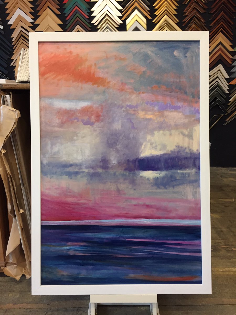 Fab coastal art by <a href="/Blink2PR/">Sara Clark</a> and framed by us for #Ilfracombearttrail wonderful colours #coastalart #keepitlocal #canvas