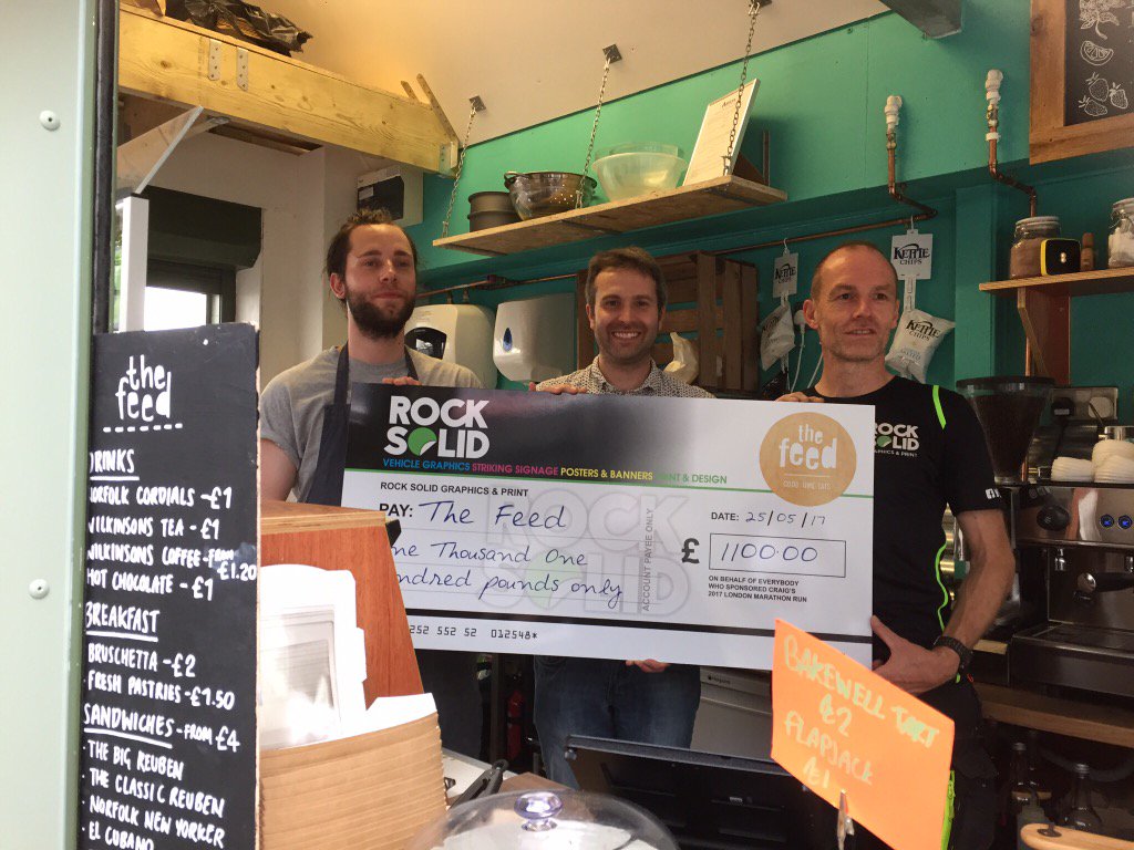 TheFeedNorwich's tweet photo. A huge Thankyou to this amazing guy @RS_Graphics who raised a huge £1,100 for us by running the London Marathon 🎉 https://t.co/8GOF2d3OKf