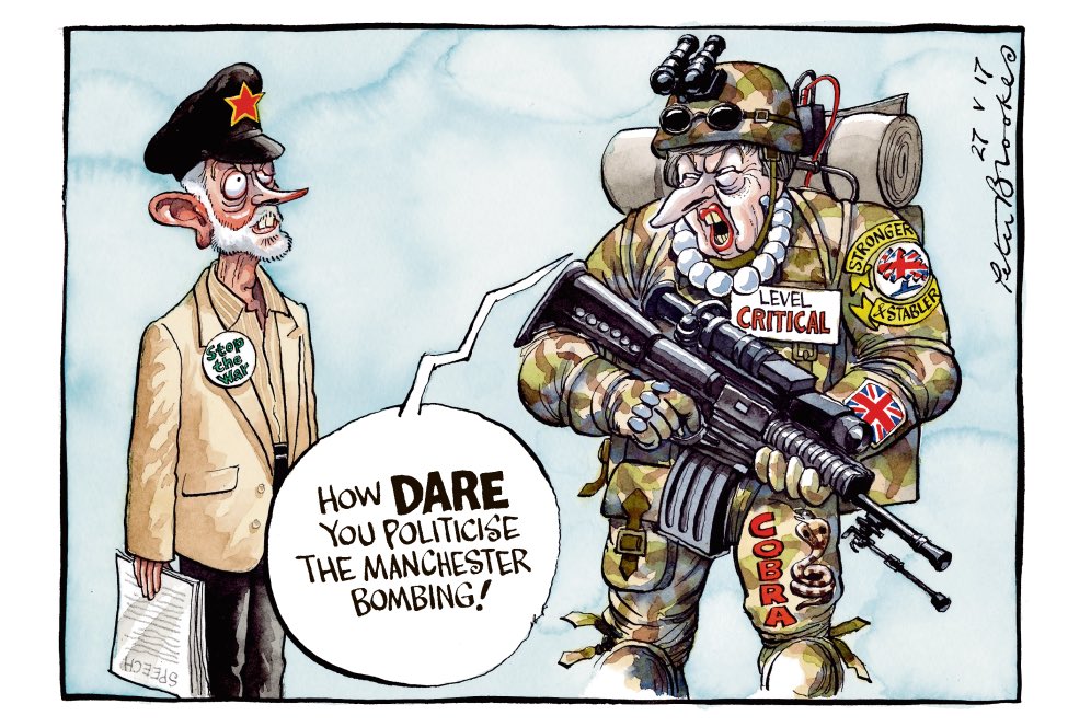 BrookesTimes's tweet photo. My cartoon Saturday @TheTimes. Hypocrisy, pots, kettles, that sort of thing #TheresaMay #JeremyCorbyn #ForeignPolicy https://t.co/UjKUdbMlVY