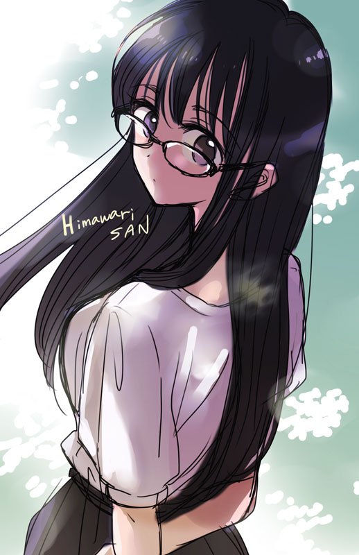 1girl black hair solo long hair glasses shirt white shirt  illustration images
