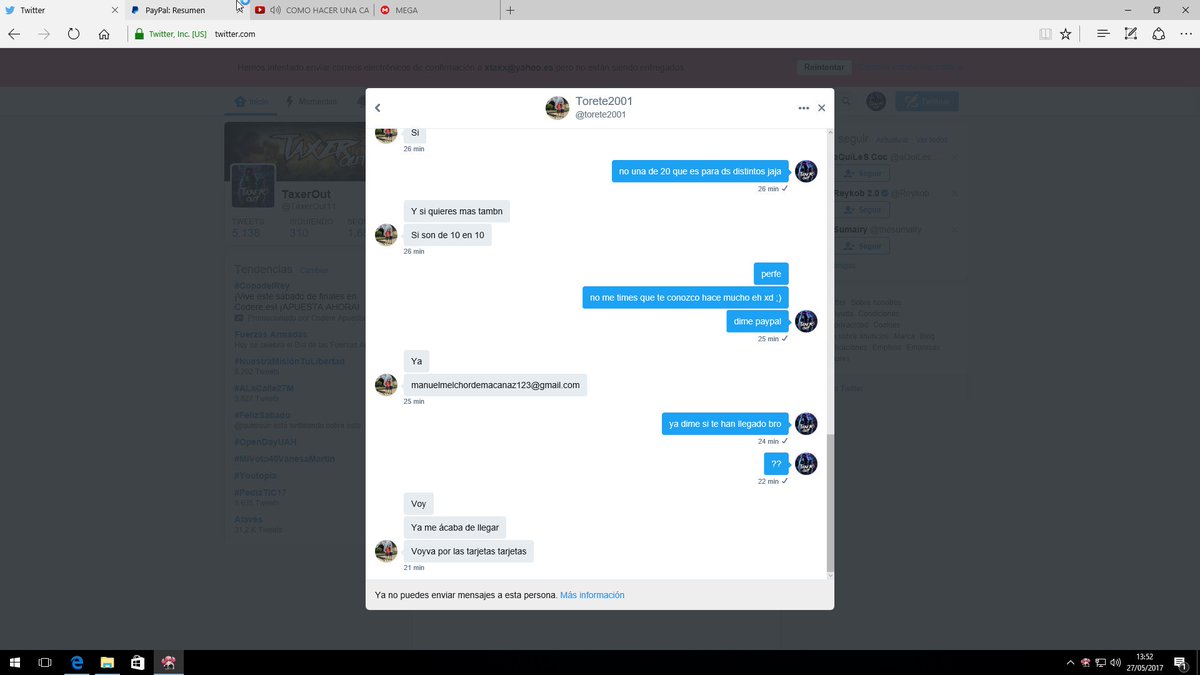 TaxerOut11's tweet photo. Esta tarde denunciado por estafa crack @torete2001 me devuelves el dinero o ya sabes RT difundir @MisteerYt @TheIgnaxl @extercoc https://t.co/BGshIzZQIB