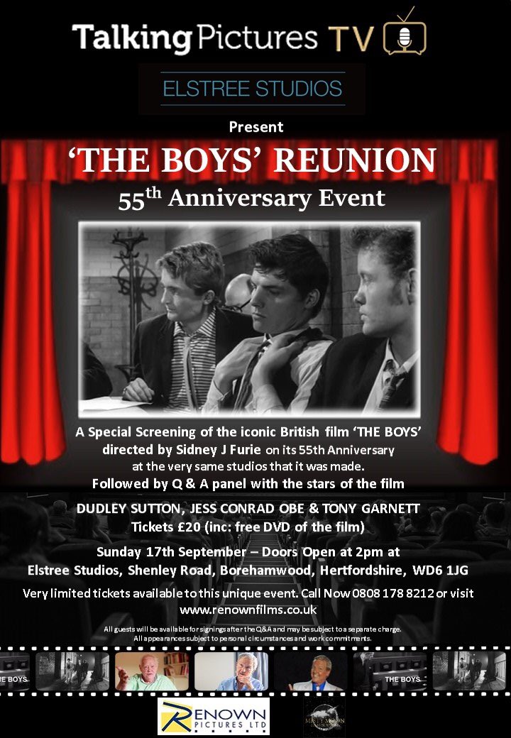 Looking forward to seeing @dudley_sutton <a href="/TonyTGarnett/">Tony Garnett</a> <a href="/ElstreeStudios/">Elstree Studios</a> after all these years. The Boys Reunion 17 September <a href="/TalkingPicsTV/">Talking Pictures TV</a>