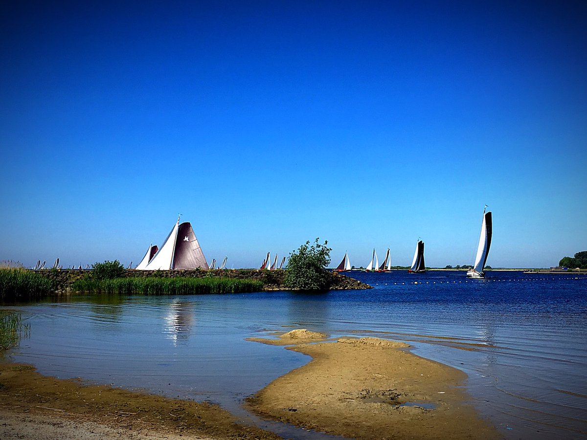 _RPeters_'s tweet image. Mooi gezicht vanaf het Lemsterstrand al die voorbijvarende skûtsjes! #Lemmer #Skûtsjesilen