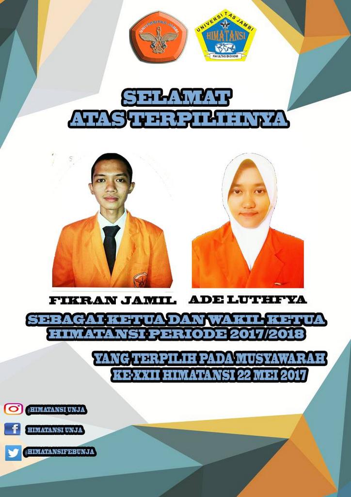 himatansifeb's tweet photo. Selamat kepada ketua dan wakil ketua himatansi terpilih periode 2017-2018, semoga dapat memajukan himatansi :) https://t.co/DgVCzOTGsY