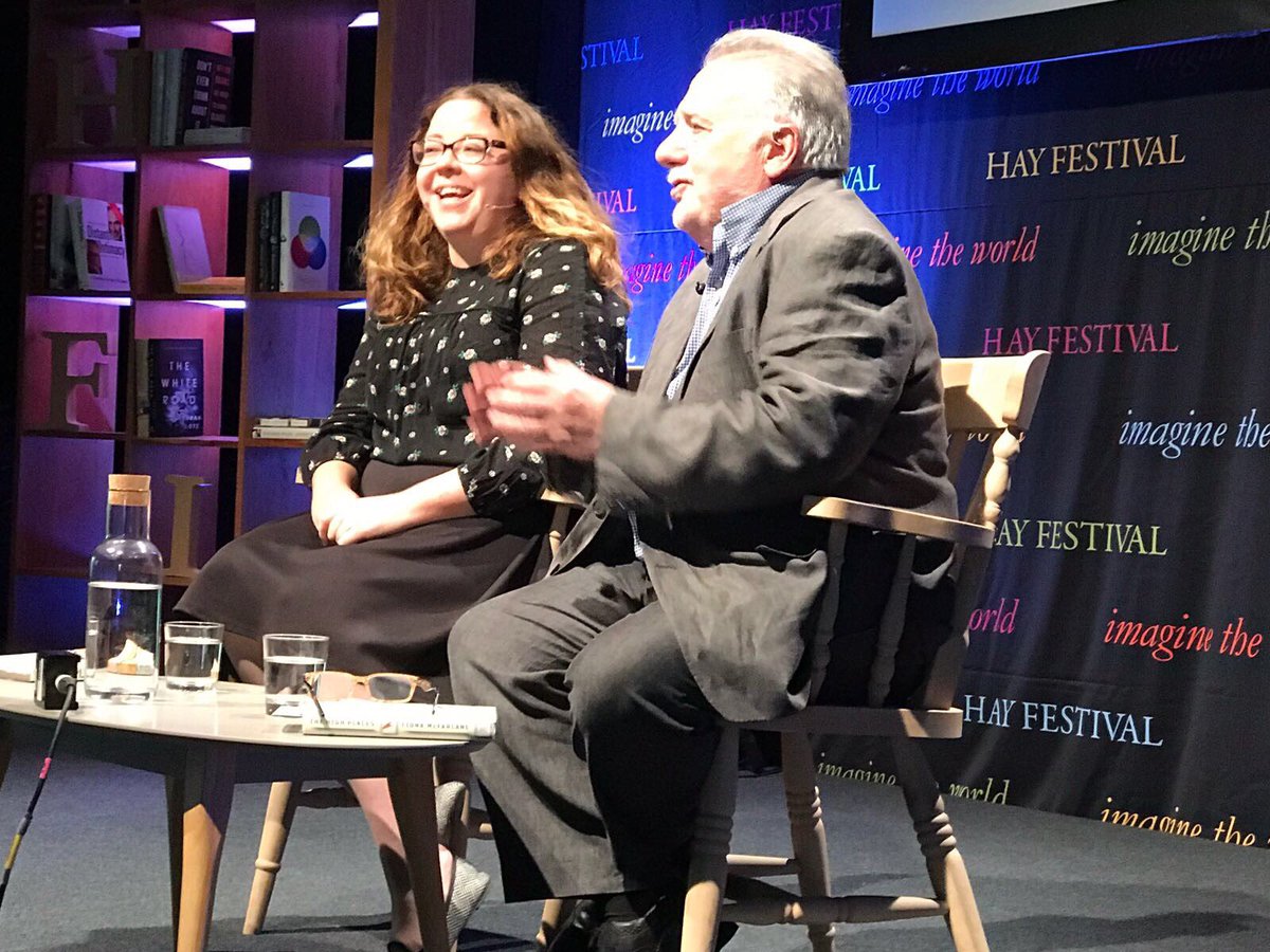 dylanthomprize's tweet photo. A couple of photos of #IDTP17 @SwanseaUni winner Fiona McFarlane in conversation with Prof. Dai Smith at @hayfestival earlier today. https://t.co/R8w3W8l91q