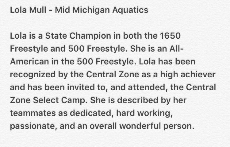 CentralZoneSwim's tweet photo. CZ Spotlight Saturday -- Michigan Swimming

Athlete: Lola Mull
Age: 14
Club: Mid Michigan Aquatics (MMA) https://t.co/0nTfg2mQCa