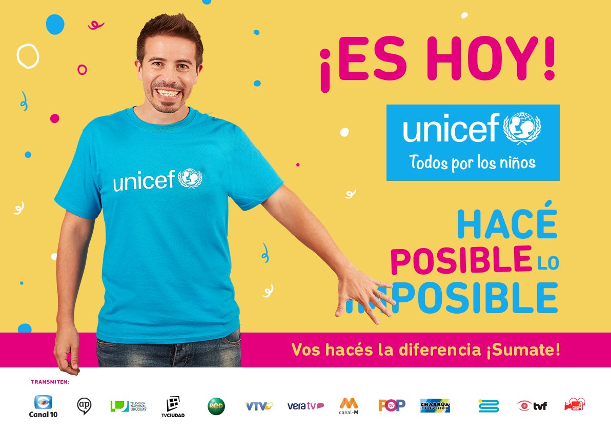 UNICEFuruguay's tweet image. ¡Es hoy! Desde las 19hs podés vernos en #TodosPorLosNiños por @canal10Uruguay. Juntos demostremos que #EsPosible. ¡Vos hacés la diferencia!