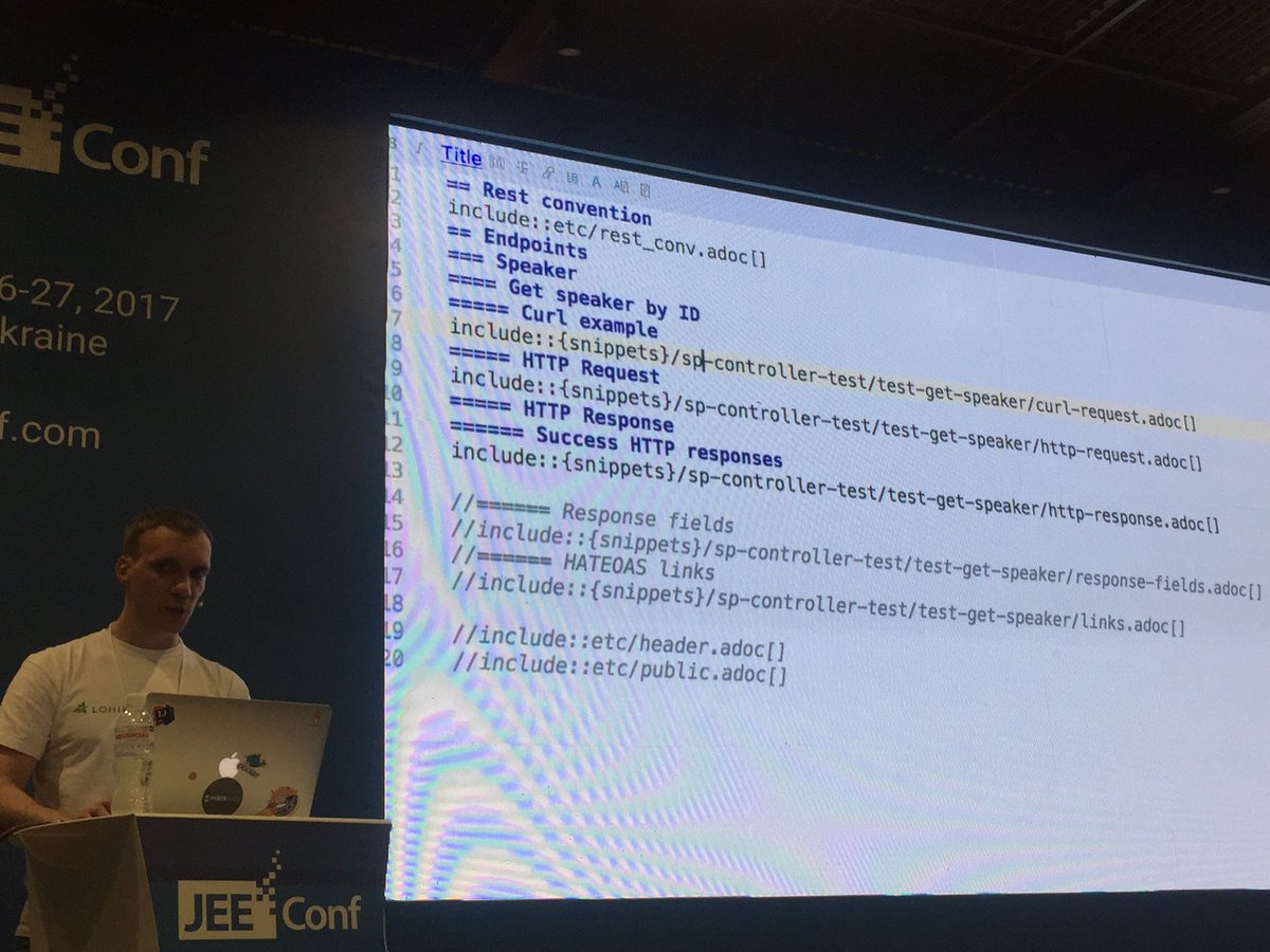 tmatyashovsky's tweet image. Live coding of test driven documentation flow #springrestdocs #asciidoctor @tsypuk_r at #jeeconf