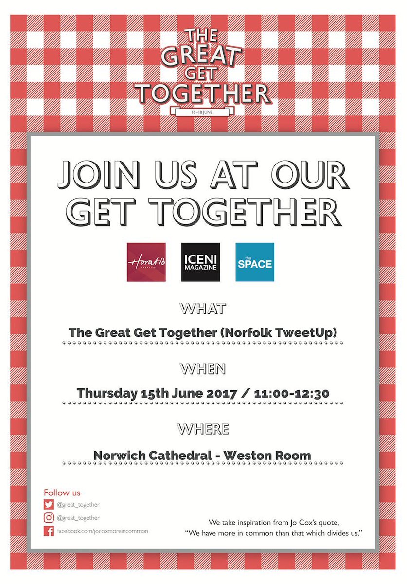 We're looking forward to June's  <a href="/NorfolkTweetup/">Norfolk Tweetup</a> hosted by <a href="/Nrw_Cathedral/">Norwich Cathedral</a> - it will also be a <a href="/great_together/">Great Get Together</a> - <a href="/EDP24/">Eastern Daily Press</a> fancy joining us??
