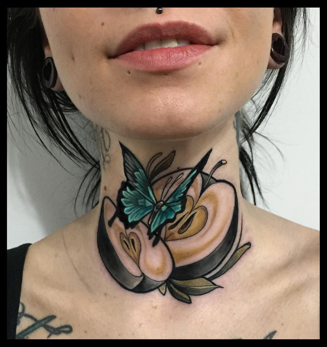 Cool butterfly neck tattoo female